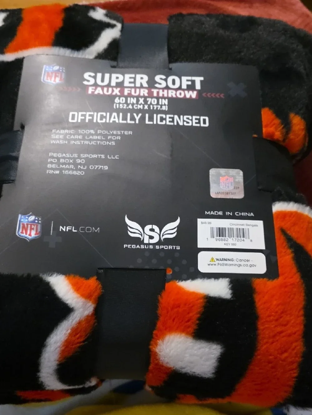 Super Soft Faux Fur Throw Blanket - Bengals Black & Orange
